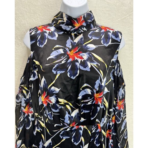 Diane Von Furstenberg Silk High Low Cold Shoulder Floral Dress Size 8 - Picture 12 of 16